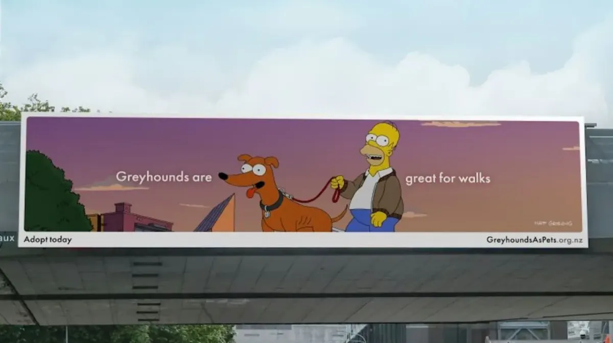 Promotional banner with text about greyhounds being great for walks and a call to adopt at GreyhoundsAsPets.org.nz Promotional banner with text about greyhounds being great for walks and a call to adopt at GreyhoundsAsPets.org.nz